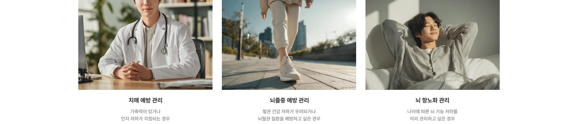 치매 예방 관리, 뇌졸중 예방 관리, 뇌 항노화 관리